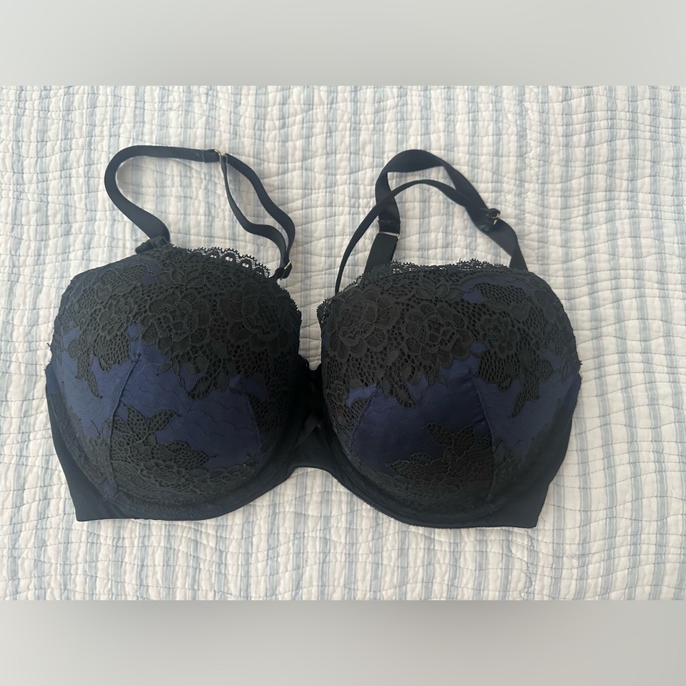 Cacique Black and Blue Lace Bra